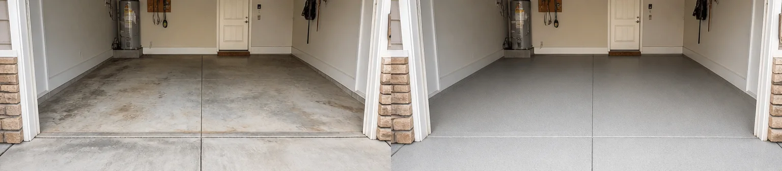 Three visual before-and-after examples of floor coatings, example 1