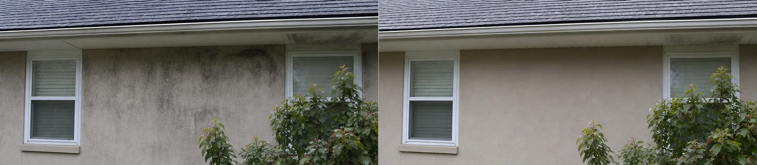 Three visual before-and-after examples of house soft washing, example 3